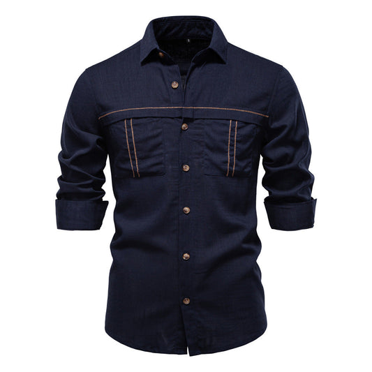 Men’s Long Sleeve Linen Western Pocket Stitch Shirts