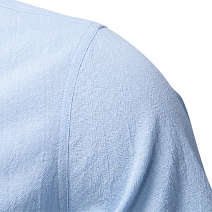 Men's Short Sleeve Cotton Linen Henley Shirts