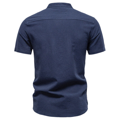 Men's Short Sleeve Cotton Linen Henley Shirts