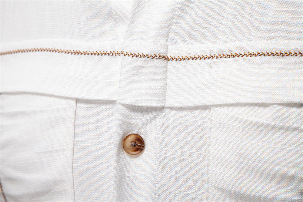 Men’s Long Sleeve Linen Western Pocket Stitch Shirts