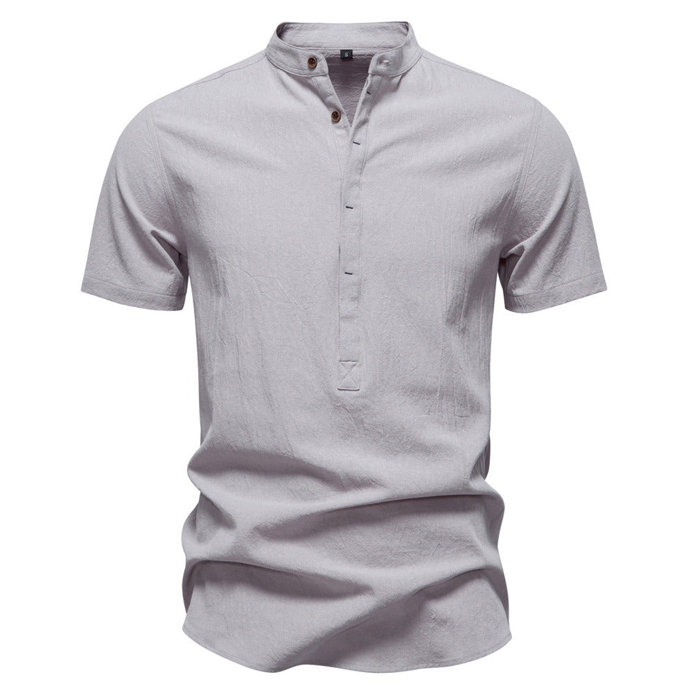 Men's Short Sleeve Cotton Linen Henley Shirts