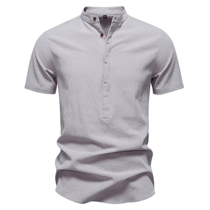 Men's Short Sleeve Cotton Linen Henley Shirts