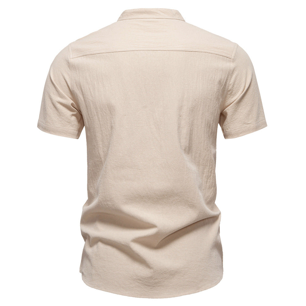 Men's Short Sleeve Cotton Linen Henley Shirts