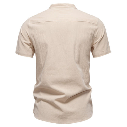 Men's Short Sleeve Cotton Linen Henley Shirts
